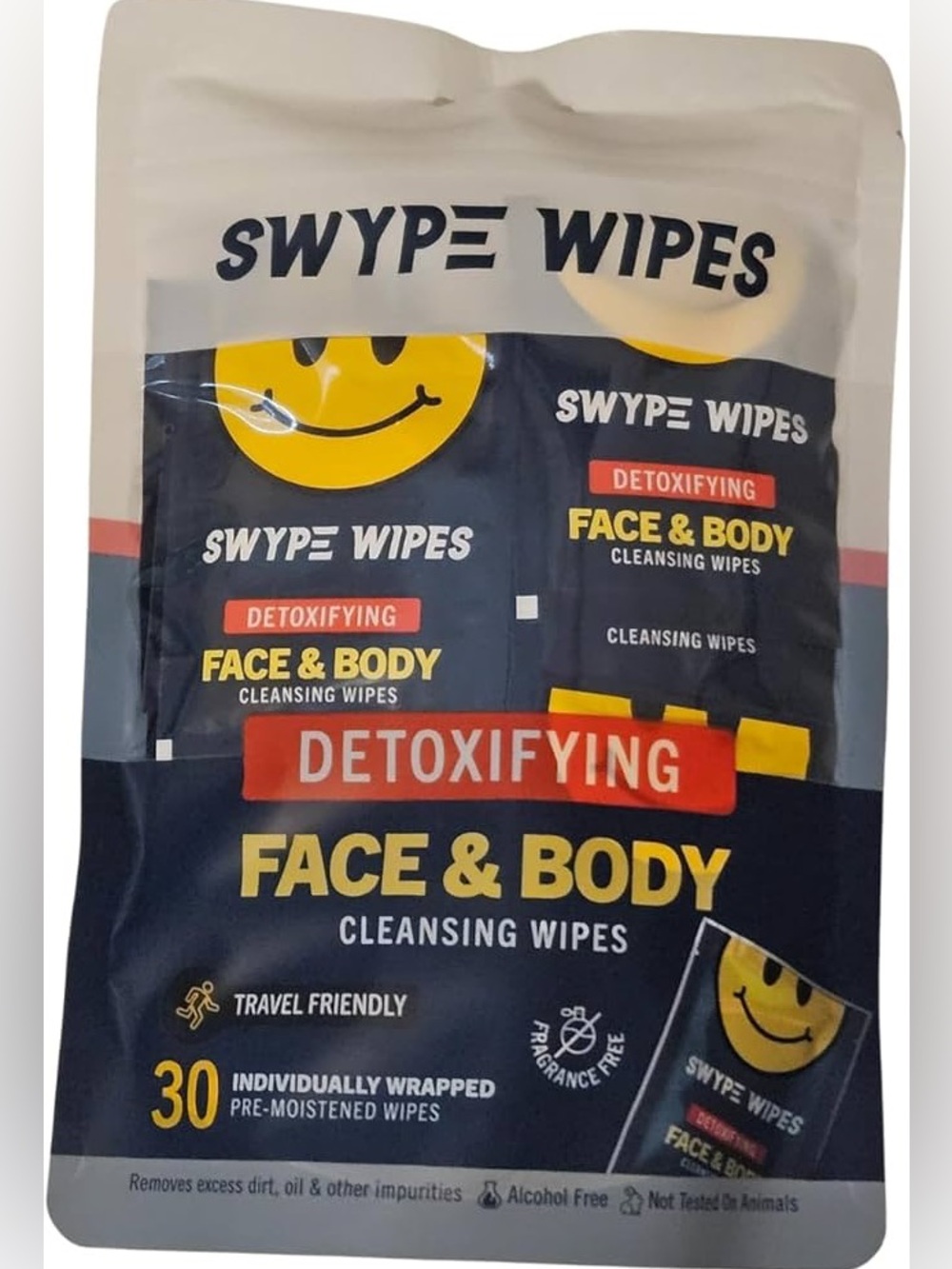 Swype Wipes Detoxifying Face & Body Cleansing Wipes, Travel Friendly, 30 Count